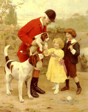 Mascotas y niños Painting - Los Huntsman Pet niños idílicos Arthur John Elsley pet kids